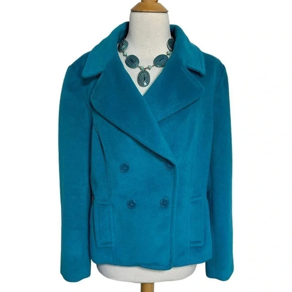 Liz Claiborne XL Teal cropped double breasted plush pea coat‎ - Picture 3 of 6